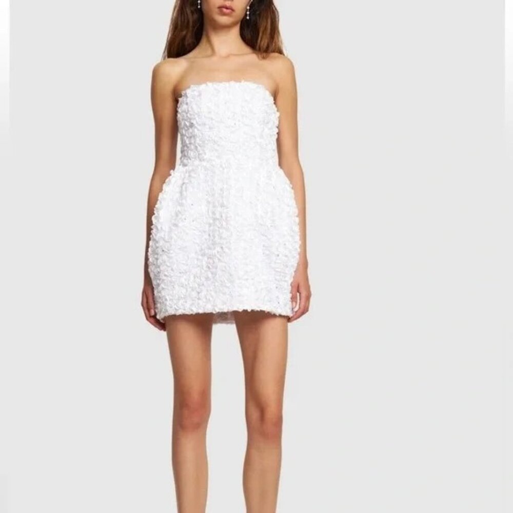 ROTATE White 3D Floral Satin Mini Dress